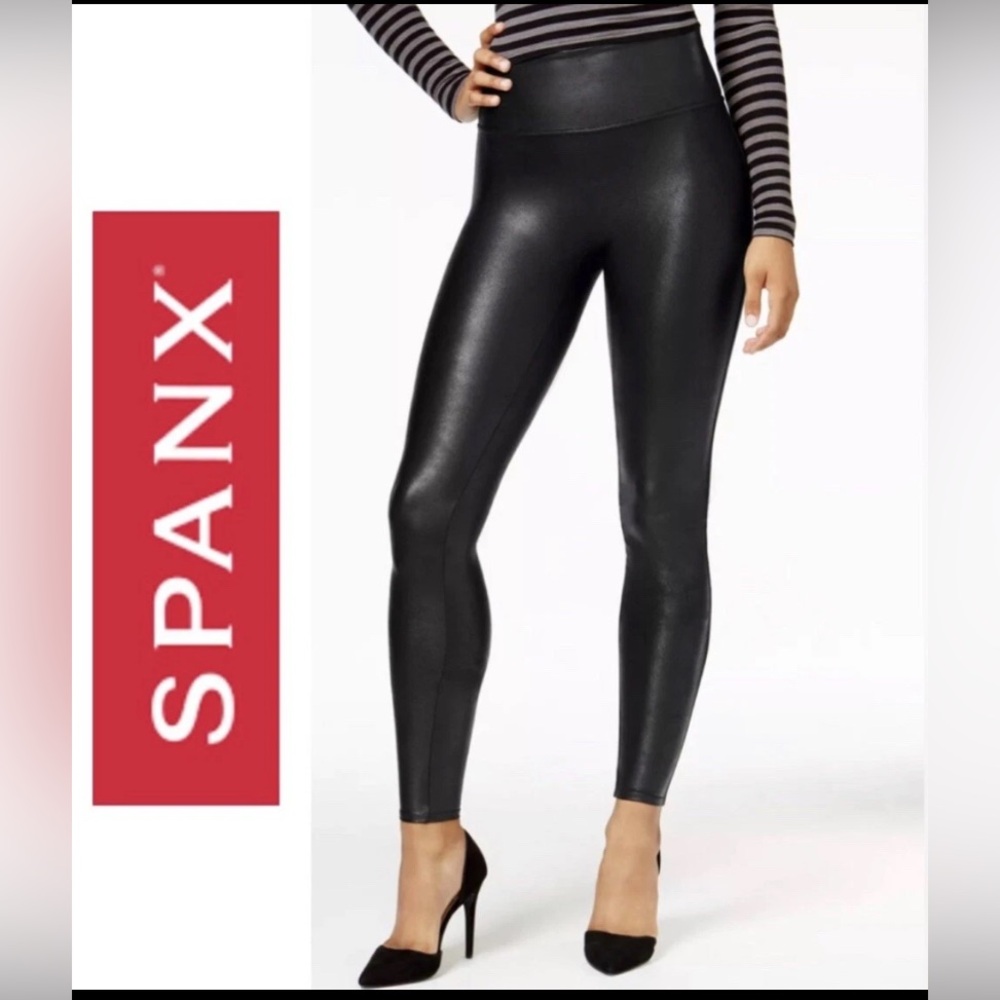Spanx Faux Leather Leggings for Women, Size M Black Shaping Tummy Control NWT